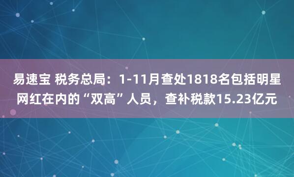 易速宝 税务总局：1-11月查处1818名包括明星网红在内的“双高”人员，查补税款15.23亿元